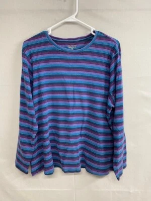 Suéter Pullover North Crest Para Mujer Púrpura Azul Rayas Manga Larga Estampado Talla 1X Foto 1 de 4