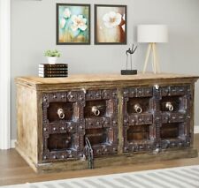 Rustic Whitewash Credenza, Carved Farmhouse Sideboard, Antique Door Buffet Chest