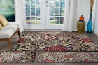 Brown Flowers Paisley Abstract Leaves Floral Area Rug DCO1024 - 3 Piece Set