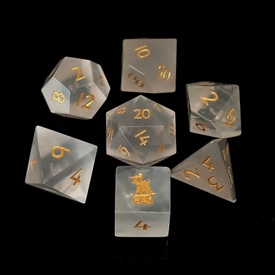 Natural Frosted White Quartz Crystal Gemstone Dice Set of 7 D6 with Forgic Logo - Image 1 of 4