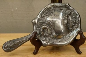 Silverplate Vanity Estate Art Nouveau Floral Repousse Hand Mirror Beveled Glass - Picture 1 of 7