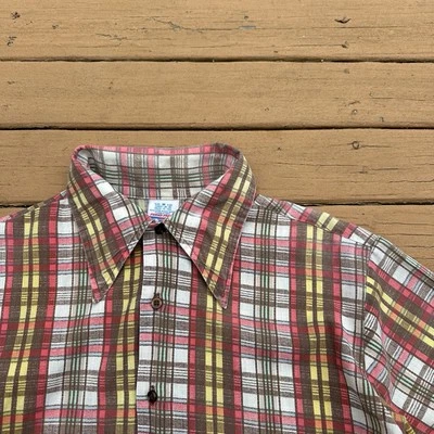 Sears Put On Shop Shirt Mens S/M Striped Short Sleeve Vintage Big Collar 60s 70s - Image 1 of 4