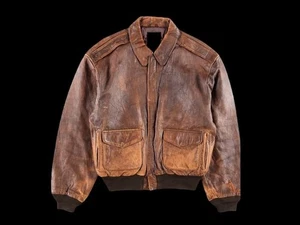 Mens 80s A2 Flight Vintage Style Military Real Leather Jacket Distressed Coat - Picture 1 of 6