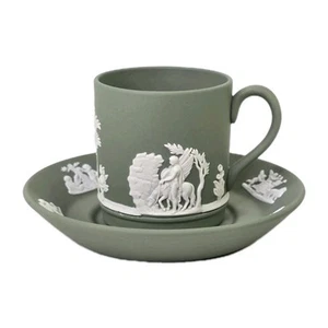 Vintage Wedgwood Jasperware Demitasse Cup & Saucer Sage Green Espresso Matte - Picture 1 of 15