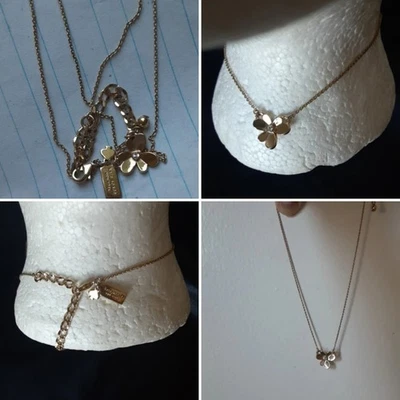 Kate Spade Delicate Necklace Gold Tone Metal Flower With Clear Stone Chain Logo  - Image 1 of 4