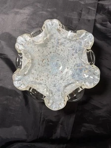 Vintage Murano Aventurine Italian Glass Bowl Fratelli Toso Opalescent White Blue - Picture 1 of 16