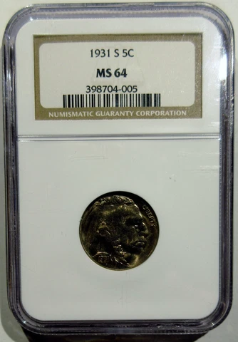 1931-S Buffalo Nickel 5c NCG MS 64 Cover