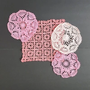 Vtg Crocheted Doilies Lot 4 Handmade Doily Mat Crochet Grannycore Cottagecore - Picture 1 of 14