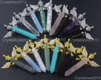 Cuentas colgantes de curación de reiki hexagonales de ángel pavé de circón con piedras preciosas naturales Foto 1 de 4