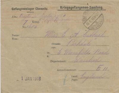 GERMANY / GB WWI PRISONERS OF WAR superb cover 1918 from prisoner of war camp - Image 1 of 2