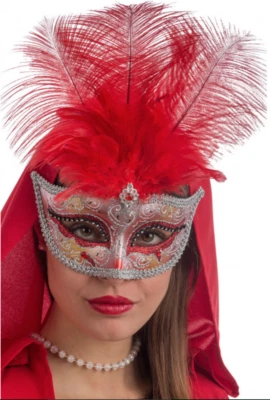 Ladies Masquerade Mask Halloween Ball Feathered Venetian Costume Fancy Dress - Image 1 of 4