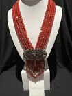 Heidi Daus Vintage Red Carnelian Beaded Necklace with Crystal Centerpiece.