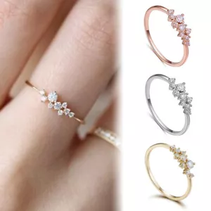 Elegante anillo de compromiso para mujer enchapado en oro 14k con incrustaciones de cristal de circón joyería - Imagen 1 de 15