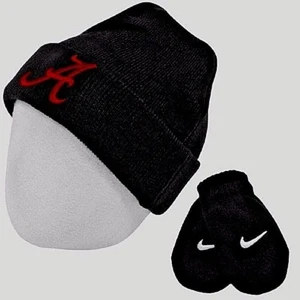ALABAMA CRIMSON TIDE 12-24 MONTH NIKE SET: EMBROIDERED KNIT HAT CAP WITH MITTENS - Picture 1 of 3