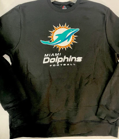 NEW Men's NFL Miami Dolphins Long Sleeve Crewneck Sweatshirt Majestic Large Cover