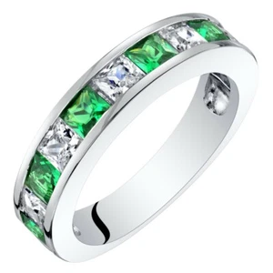 Anillo de boda de plata esterlina con corte princesa esmeralda simulado de media eternidad 1 quit - Imagen 1 de 3