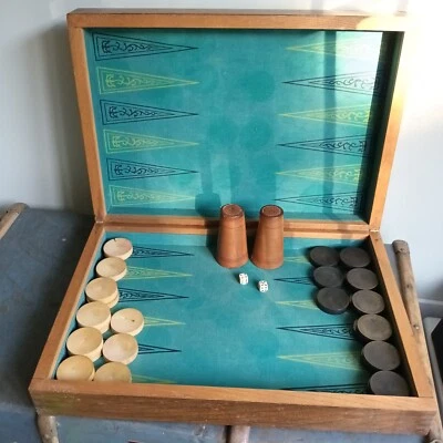 Ancien grand Jacquet / Backgammon en bois & Jeu de Dames - Plateau en super état - Photo 1/4