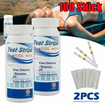 100 Stück POOL Teststreifen Wassertester 3in1 Pooltester | Chlor pH Alkalität CE - Bild 1 von 4
