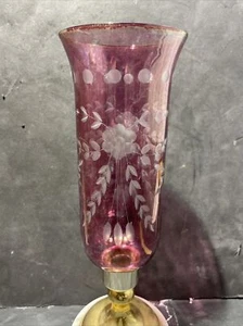 Vintage Preowned Cranberry-Ruby Red Etched 1 5/8 Fitter Glass Hurricane - Picture 1 of 24