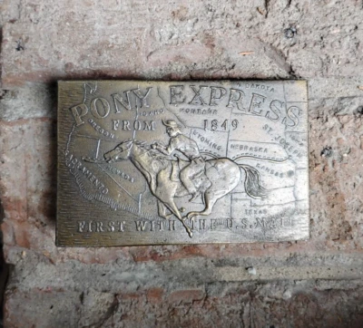 Pony Express From 1849 First With The Us Mail Metal Belt Buckle - Image 1 of 2