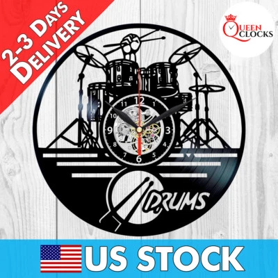 QUEEN CLOCKS Drums Set Wall Clock Music Rock Musician Vinyl Record Art Best Gift Room Decor