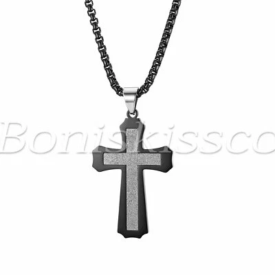Cadena collar colgante crucifijo cruz religiosa clásico de acero inoxidable para hombre Foto 1 de 2