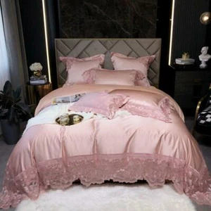 Bedding Set 6pcs Real Silk Cotton Embroidery Bedding Bag Bed Sheet 4 Pillowcases - Picture 1 of 48