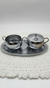 Vintage Versilbertes Zucker und Milchkännchen Set mit Unterteller  - Bild 1 von 12