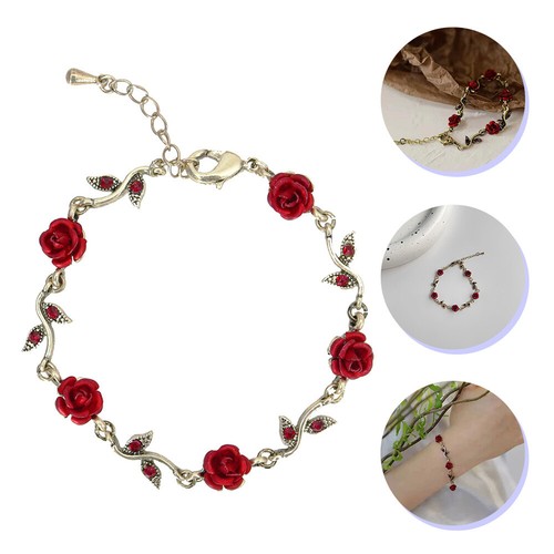 Bracciale Regolabile Rosa Rossa Charm Braccialetto Fiori Braccialetti San Valentino
