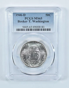 1946-D Booker T Washington Commemorative Half Dollar MS65 PCGS Blue Label - Picture 1 of 5
