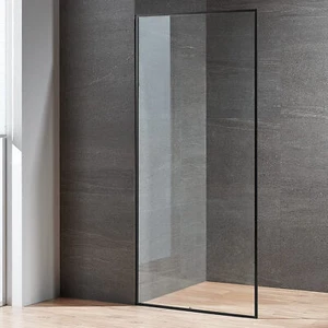 Serene Valley 34 x 72 Inch Tempered Glass Stand Alone Shower Screen, Matte Black - Picture 1 of 7