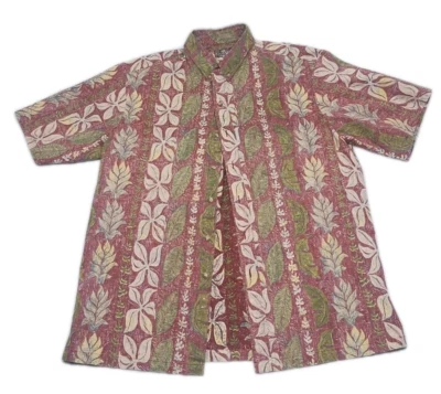 Kahala 夏威夷岛衬衫男式中号蓝色花卉棉纽扣 — 第 1/4 张图片