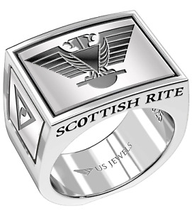 Masonic Men's 925 Sterling Silver Solid Back Scottish Rite Ring