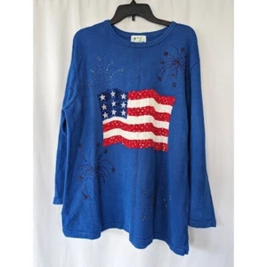 Quacker Factory Sweater Women's Size 1X Patriotic USA Flag 4th Of July Vintage - Picture 1 of 10