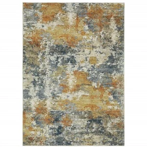 HomeRoots 4' X 6' Teal Blue Orange Gold Grey Tan Brown And Beige Abstract Stain - Picture 1 of 4