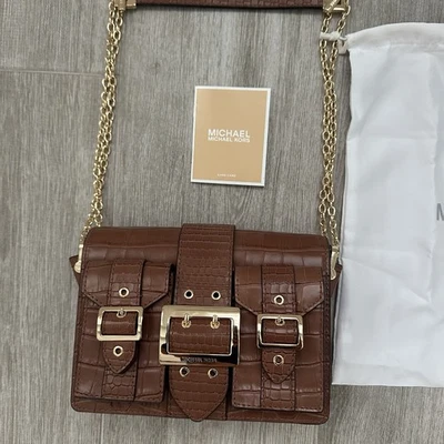 BOLSO MENSAJERO MICHAEL KORS HAYDEN CADENA DORADA HOMBRO CUERO EN RELIEVE $278 NUEVO SIN ETIQUETAS Foto 1 de 4