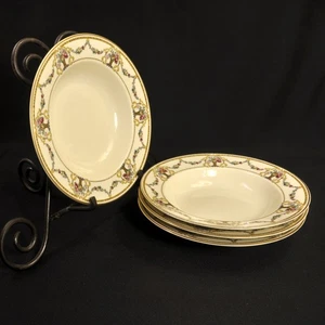 Bavaria H&Co Heinrich 4 Soup Bowls Rimmed Floral Basket Garland w/Gold 1930-1939 - Picture 1 of 12