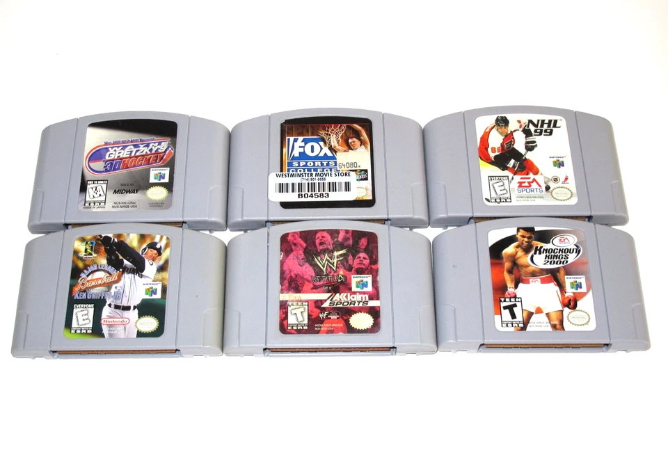 LOTE DE 6 juegos Nintendo 64 N64: WWF, Gretzky, Griffey, Knockout Kings, Fox Sports Foto 1 de 4
