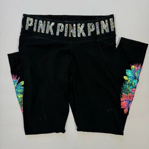 Victoria’s Secret Pink Hibiscus Tropical Bling Yoga Leggings Pants Size Medium - Picture 1 of 10