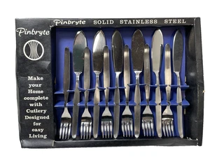 Juego de cubiertos de pescado Pinbryte vintage en caja 6 lugares años 70’s - Imagen 1 de 9