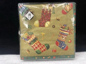 20 festliche Papierservietten Weihnachten bunte Strümpfe Mittagessen gold lustige Farben - Bild 1 von 15