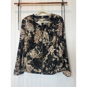 Requirements Black & Tan Bunout Corduroy Full Zip Jacket Womens Size L - Picture 1 of 6