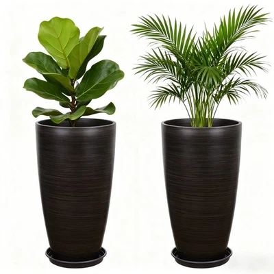 Juego de 2 macetas grandes de 21" de alto con orificio de drenaje para decoración de porche delantero y jardín Foto 1 de 4