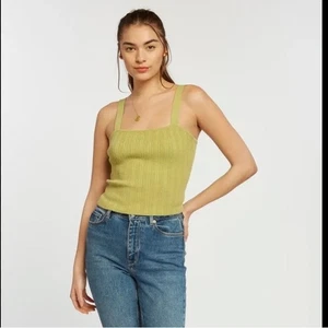 Weekend Los Angeles Lime Green Ribbed Tank Top Sweater Knit Stretchy Square Neck - Picture 1 of 15