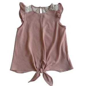 Monteau Girls Pink With White Striped Blouse- SIZE 7/8 Tie Front - Picture 1 of 10
