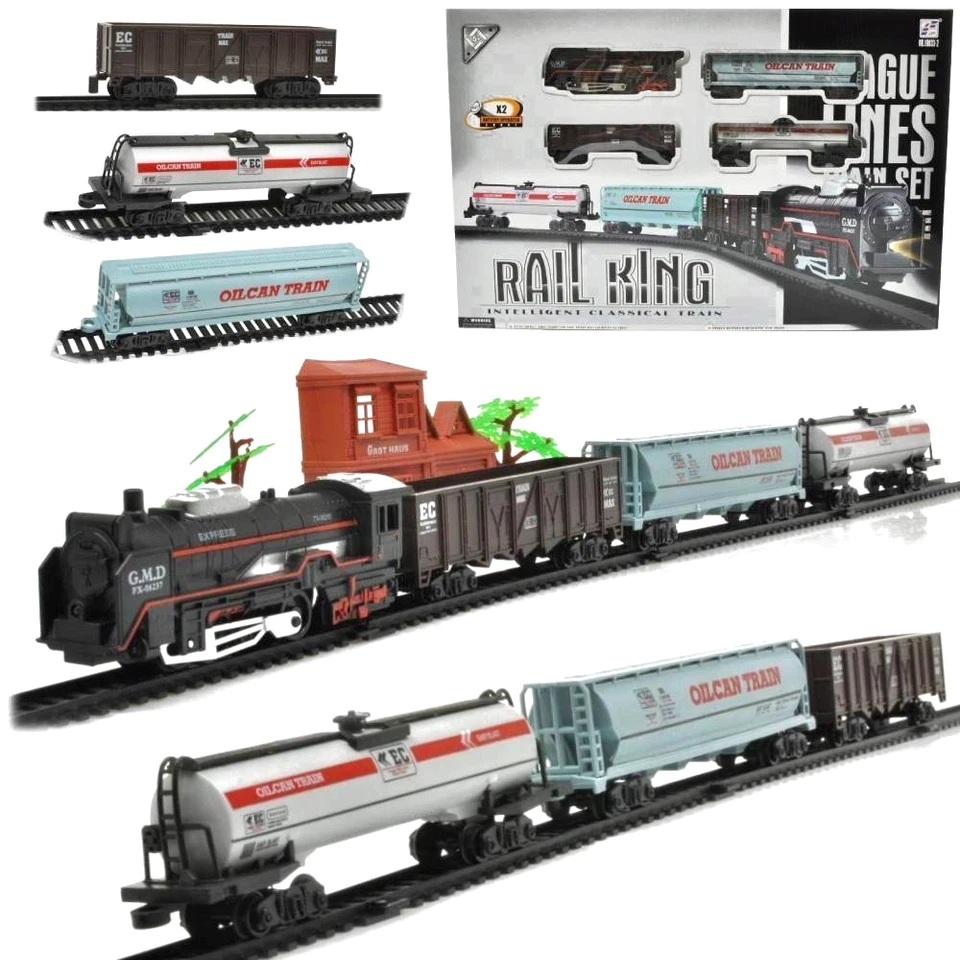 MARKENLOS Eisenbahn Set mit Licht & Sound Zug Schienen Lokomotive Spielzeug Kinder