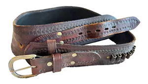 Vintage Unbranded Tooled Brown Thick Leather Holster Belt .22 Ammo 612 Small - Picture 1 of 9