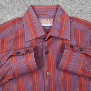 Thomas Pink Dress Shirt Adult 15 1/2, 39 Red/Blue/Purple Cotton L/S Button Up - Picture 1 of 11