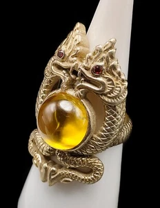 Holy Collection Serpent Yellow Naga Eye Gemstone Business Gift Ring Amulet CK69 - Picture 1 of 7