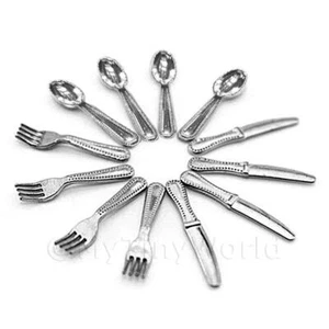 4 Complete Sets Of Dolls House Miniature Metal Cutlery - 12 Pieces - Picture 1 of 1